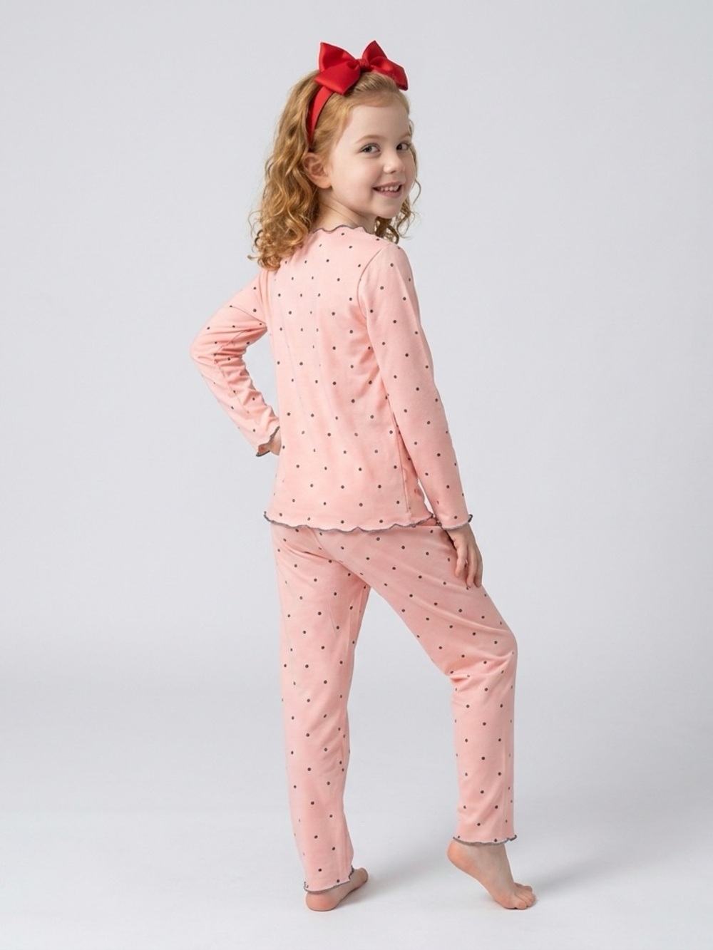 Girls' Pink Polka Dot Long-Sleeve Pajama Set
